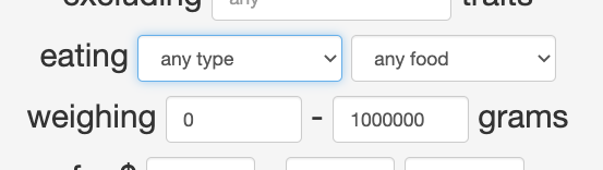 Weight and Food Search Filters